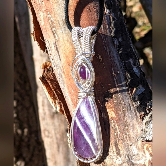 Artisan Sterling Silver Amethyst Gemstone Pendant Necklace - Picture 10 of 16